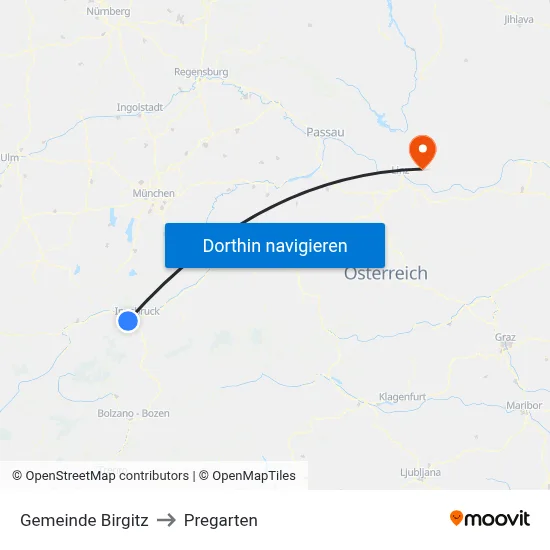 Gemeinde Birgitz to Pregarten map