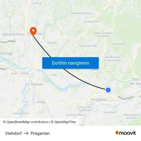 Viehdorf to Pregarten map