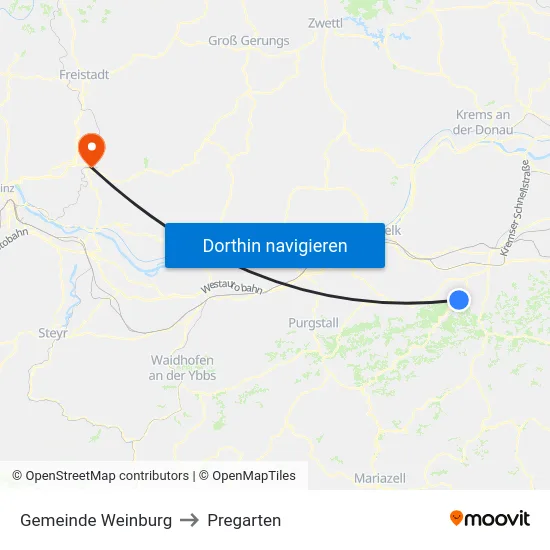 Gemeinde Weinburg to Pregarten map