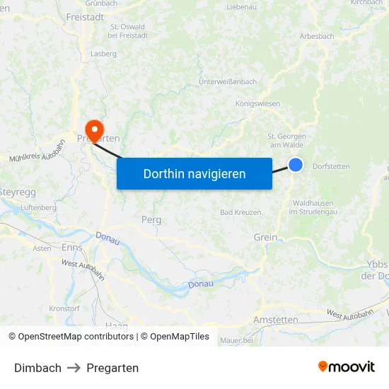 Dimbach to Pregarten map