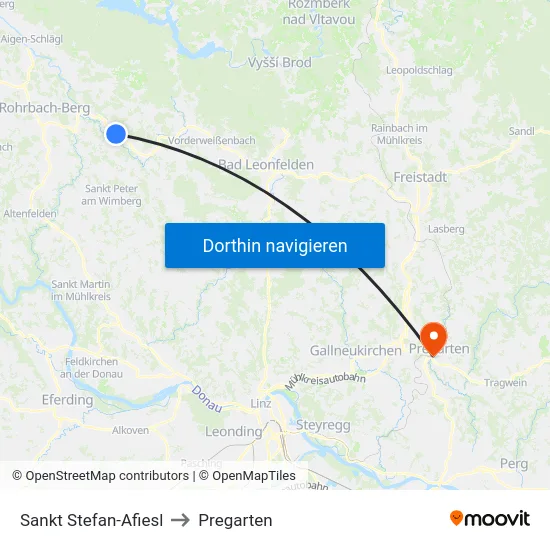 Sankt Stefan-Afiesl to Pregarten map