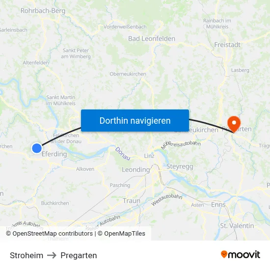 Stroheim to Pregarten map