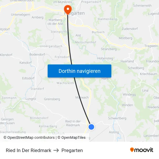 Ried In Der Riedmark to Pregarten map