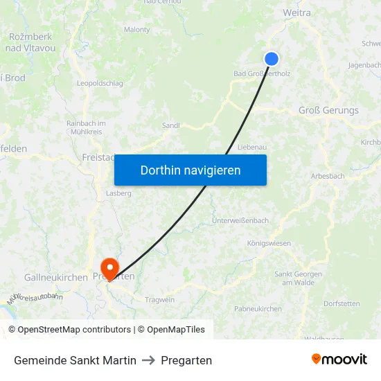 Gemeinde Sankt Martin to Pregarten map