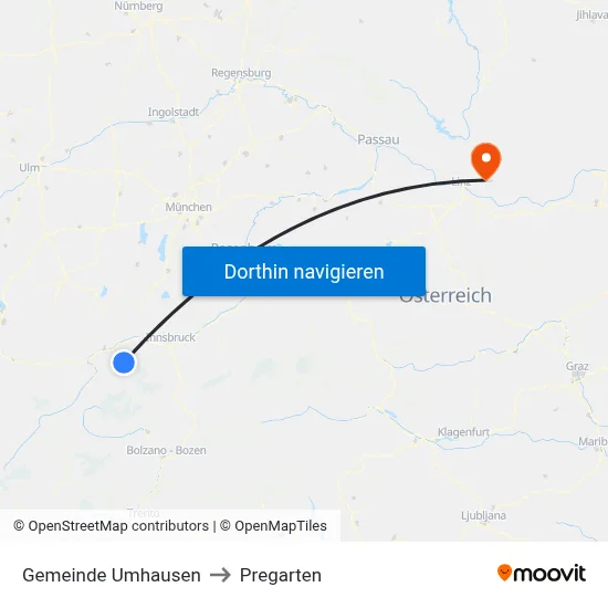 Gemeinde Umhausen to Pregarten map
