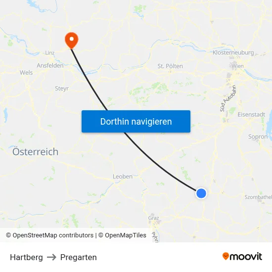Hartberg to Pregarten map