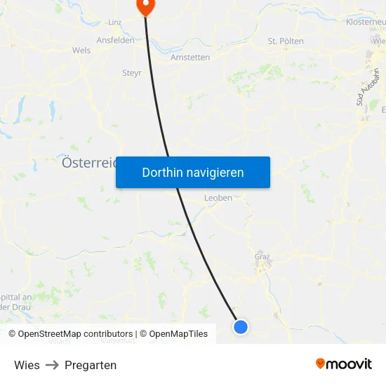 Wies to Pregarten map