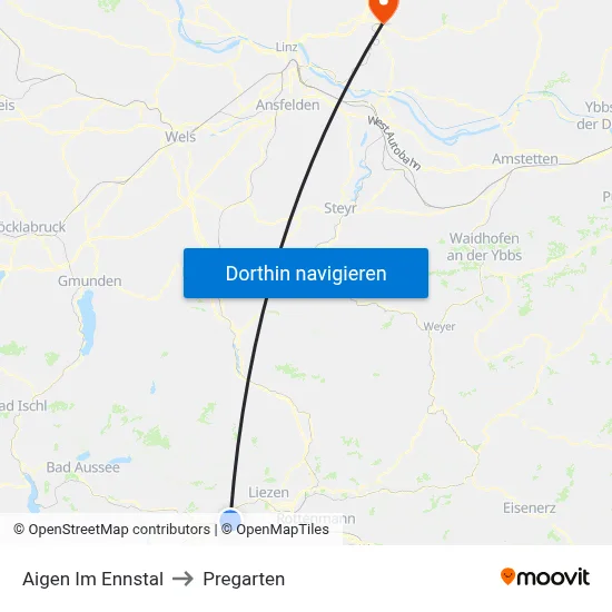 Aigen Im Ennstal to Pregarten map