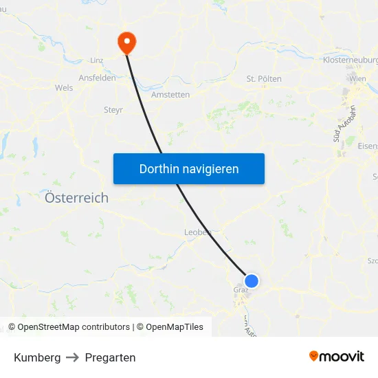 Kumberg to Pregarten map