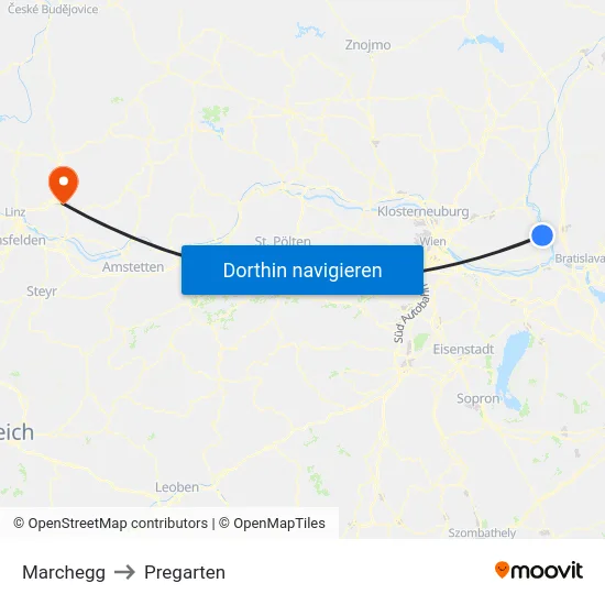 Marchegg to Pregarten map