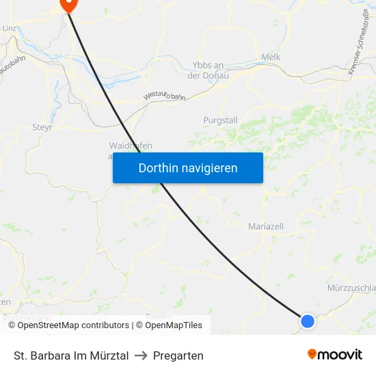 St. Barbara Im Mürztal to Pregarten map