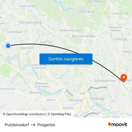 Putzleinsdorf to Pregarten map