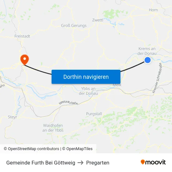 Gemeinde Furth Bei Göttweig to Pregarten map