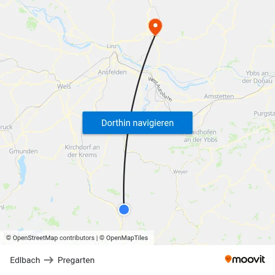 Edlbach to Pregarten map