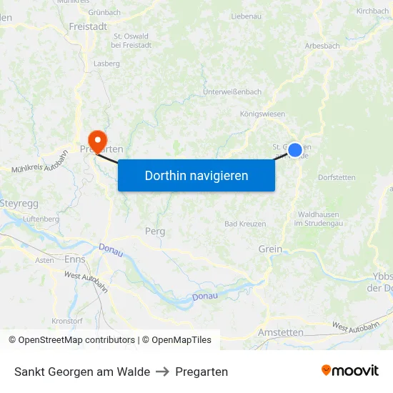 Sankt Georgen am Walde to Pregarten map