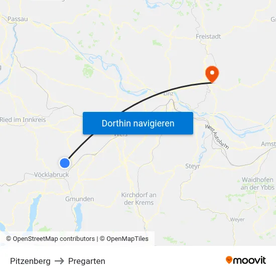 Pitzenberg to Pregarten map