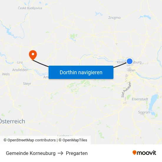 Gemeinde Korneuburg to Pregarten map