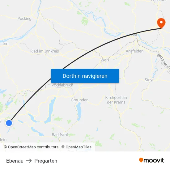Ebenau to Pregarten map