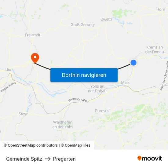 Gemeinde Spitz to Pregarten map