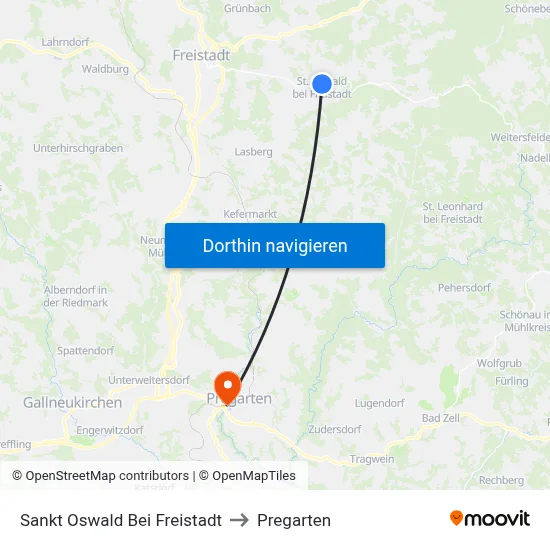 Sankt Oswald Bei Freistadt to Pregarten map
