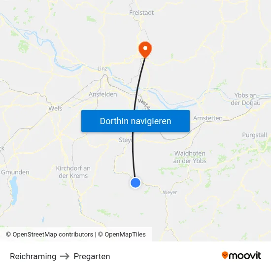 Reichraming to Pregarten map