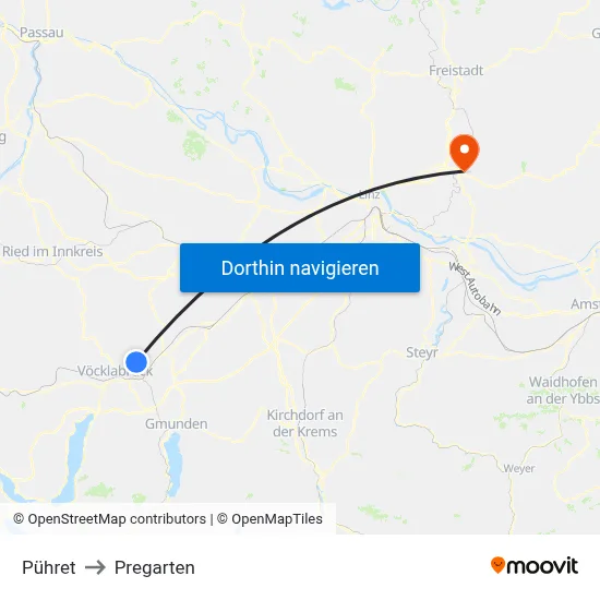 Pühret to Pregarten map