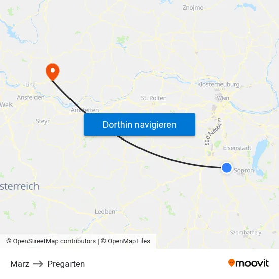 Marz to Pregarten map