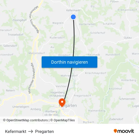 Kefermarkt to Pregarten map