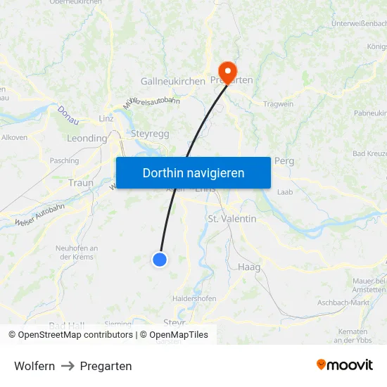 Wolfern to Pregarten map