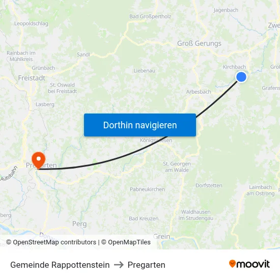 Gemeinde Rappottenstein to Pregarten map