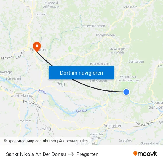 Sankt Nikola An Der Donau to Pregarten map