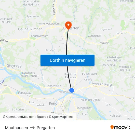 Mauthausen to Pregarten map
