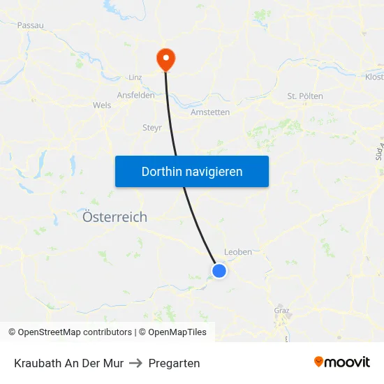 Kraubath An Der Mur to Pregarten map