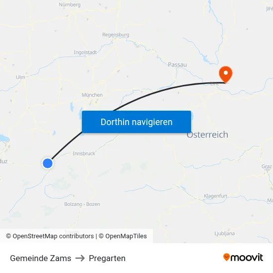 Gemeinde Zams to Pregarten map