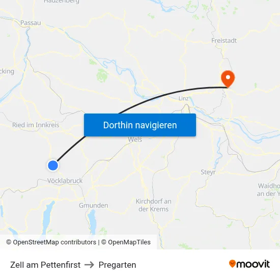 Zell am Pettenfirst to Pregarten map