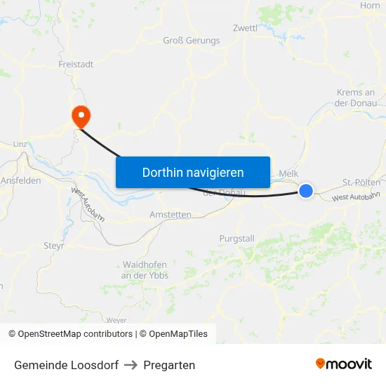Gemeinde Loosdorf to Pregarten map