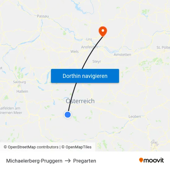 Michaelerberg-Pruggern to Pregarten map