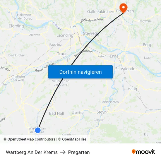 Wartberg An Der Krems to Pregarten map