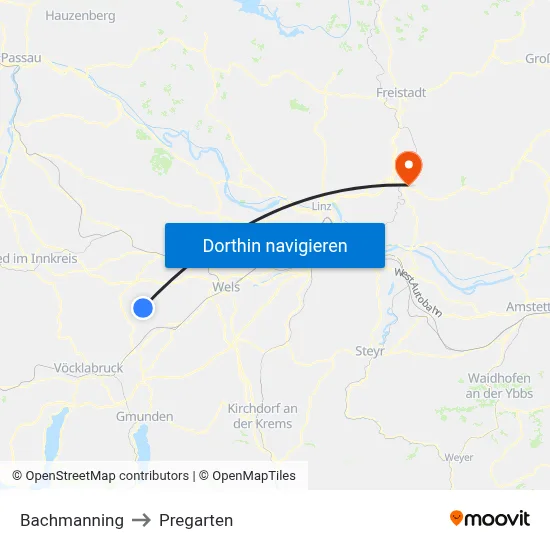 Bachmanning to Pregarten map