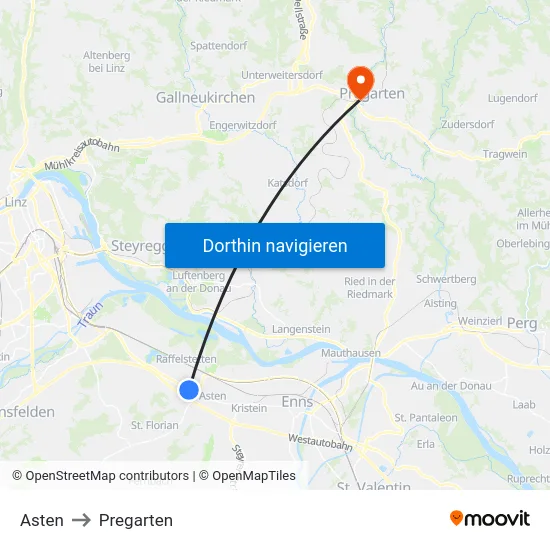 Asten to Pregarten map