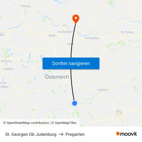 St. Georgen Ob Judenburg to Pregarten map