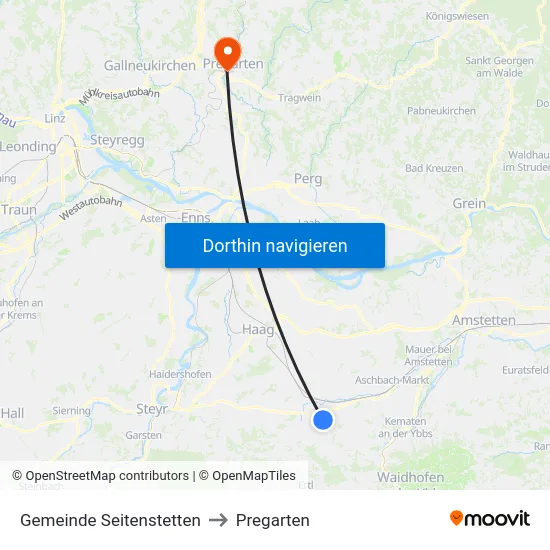 Gemeinde Seitenstetten to Pregarten map