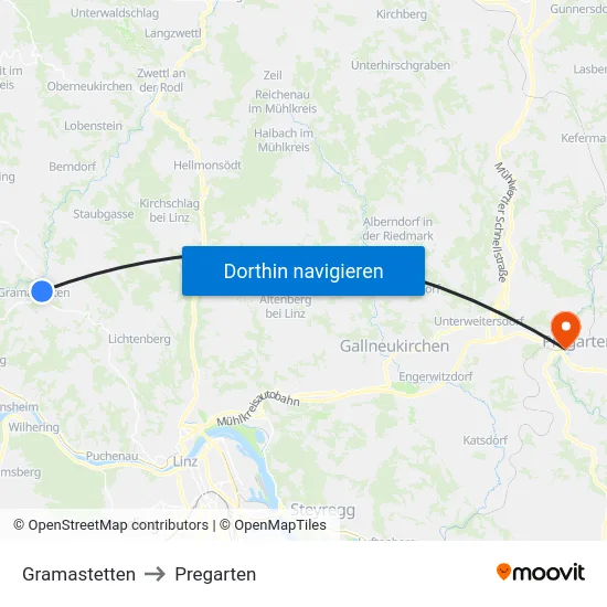 Gramastetten to Pregarten map