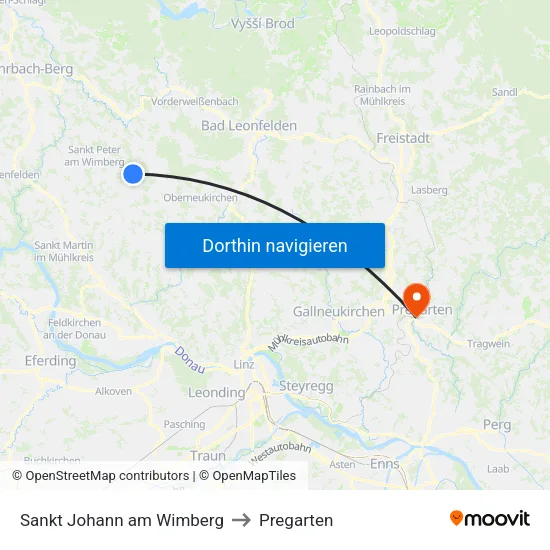 Sankt Johann am Wimberg to Pregarten map