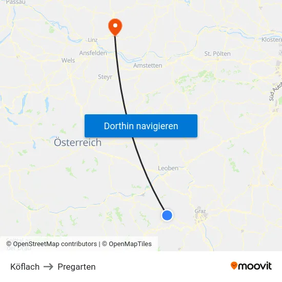 Köflach to Pregarten map