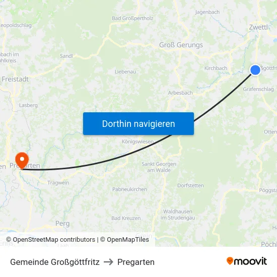 Gemeinde Großgöttfritz to Pregarten map