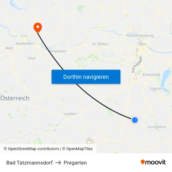 Bad Tatzmannsdorf to Pregarten map