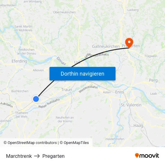 Marchtrenk to Pregarten map