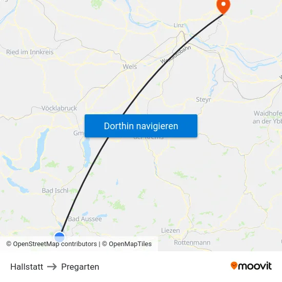 Hallstatt to Pregarten map