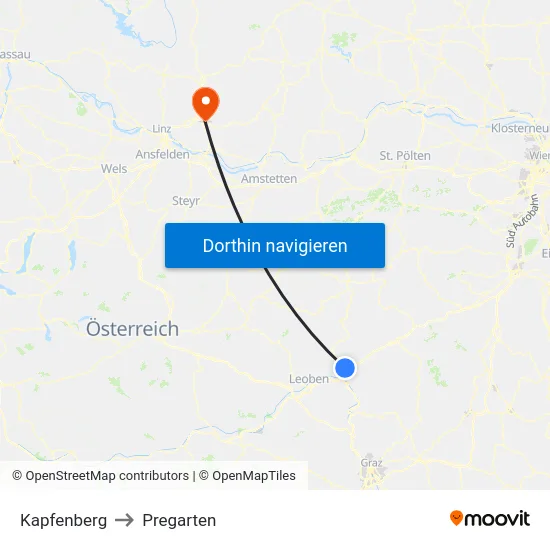 Kapfenberg to Pregarten map